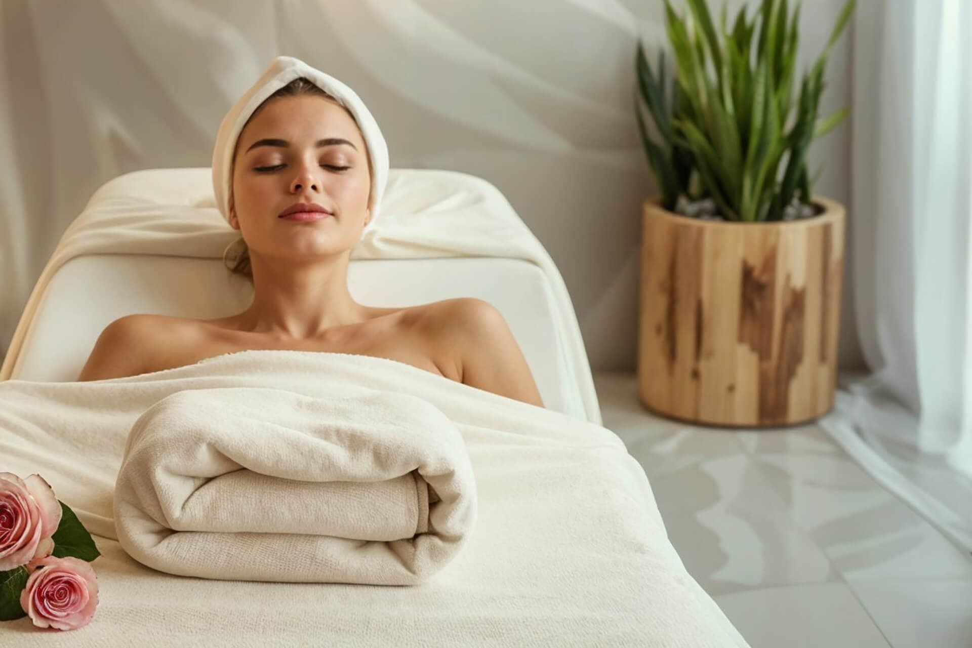 Guest receiving a shoulder massage in a candlelit treatment suite